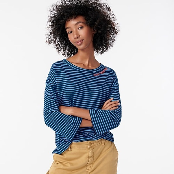 J. Crew Tops - J. Crew Avec Amour Embroidered T-shirt In Stripe